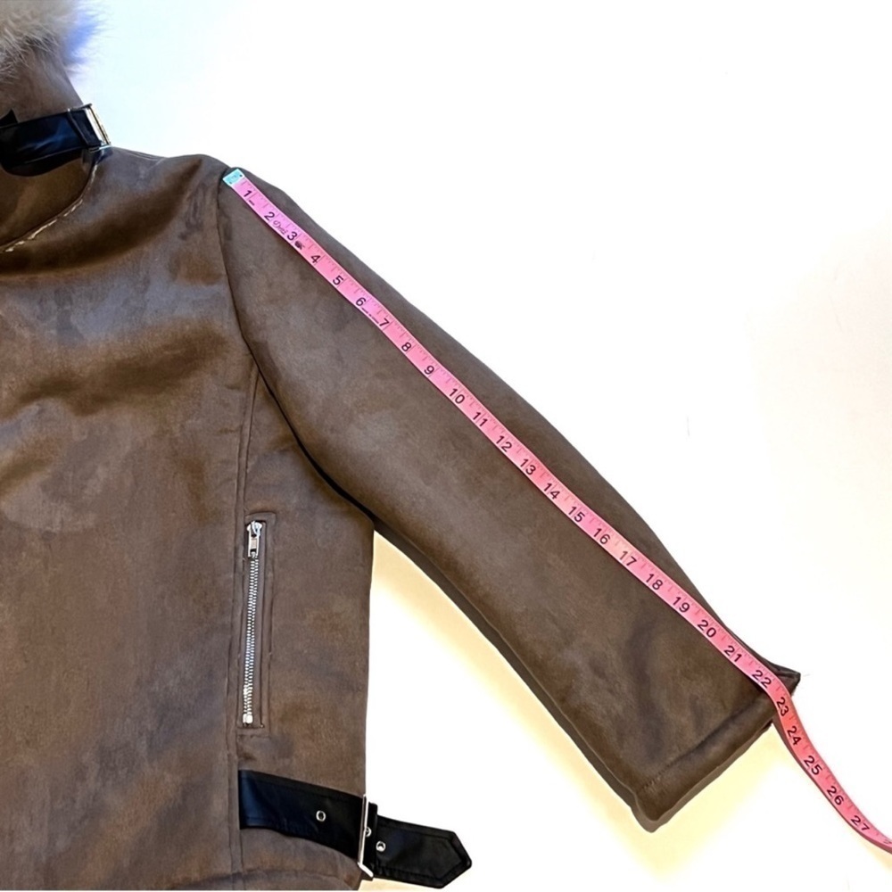 JCL moto faux suede bomber jacket tan light brown teddy sherpa size M - Picture 14 of 15